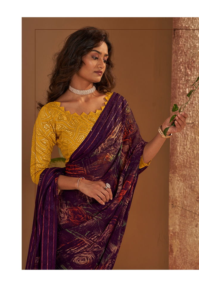 Stavan Elva Embroidery Georgette Chiffon Sarees Catalog
